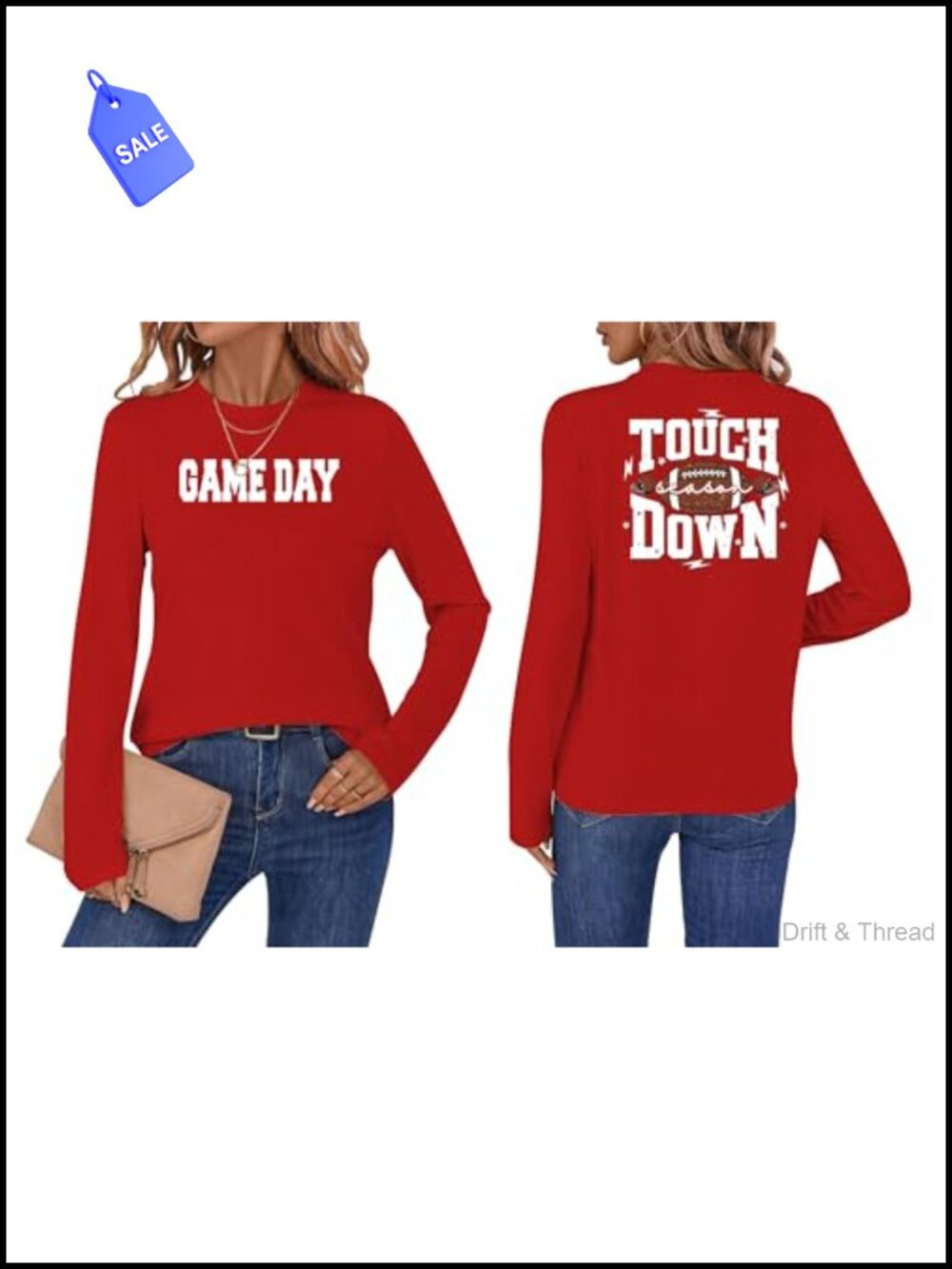 Women's Football Game Day Long Sleeve Tee Sunday Funday Tops